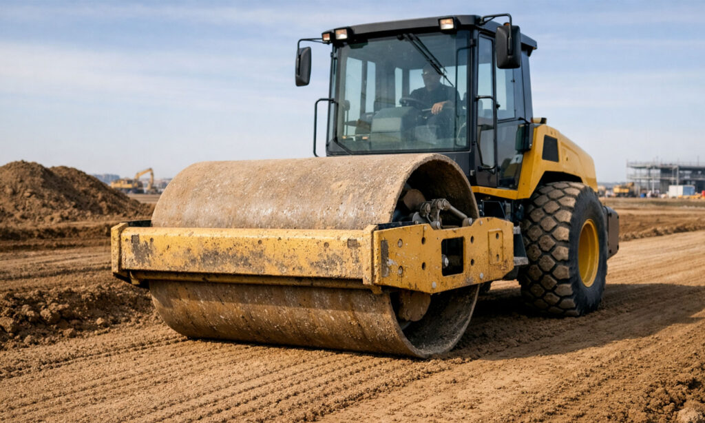 rodillo compactador en maquinaria de obra civil
